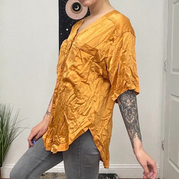 Vintage Escada Short Sleeve Button-Up Tunic Blouse Size 10 Orange - Picture 5 of 10